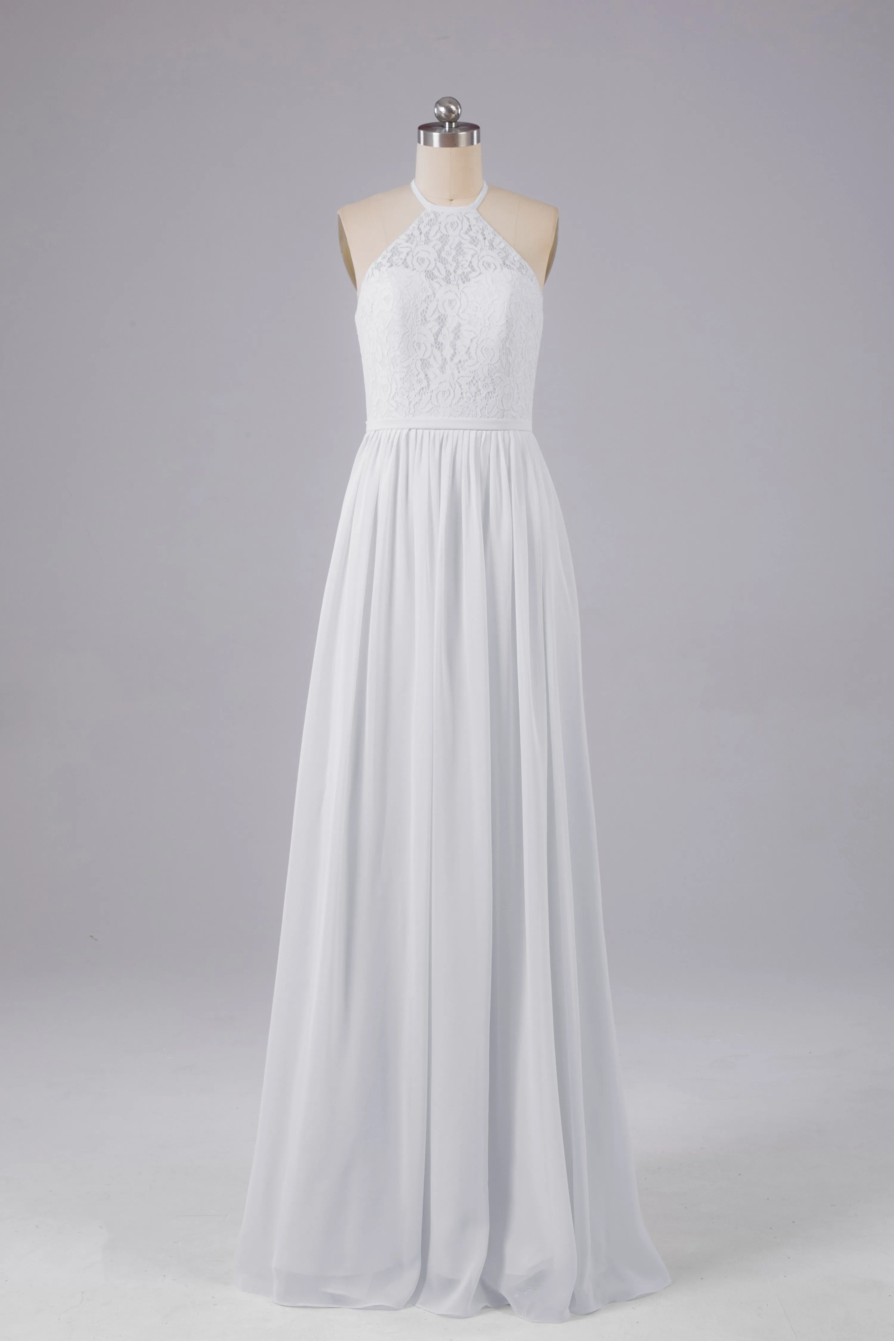 Elegant Keyhole Halter Lace Long Bridesmaid Dresses