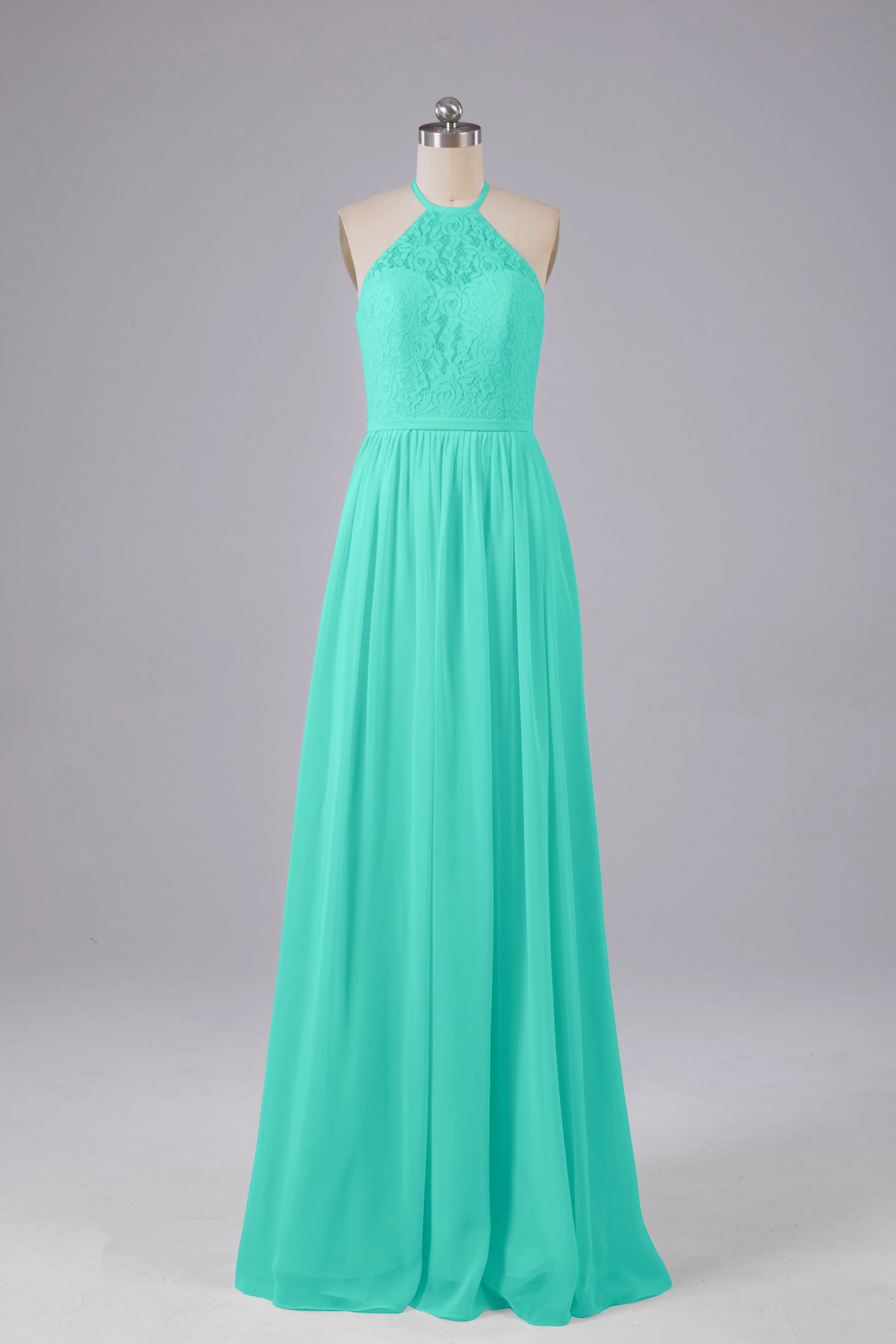 Elegant Keyhole Halter Lace Long Bridesmaid Dresses