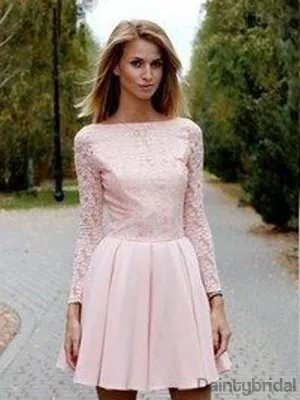 Elegant Long Sleeves Lace A-line Short Homecoming Dresses Online .BD10123