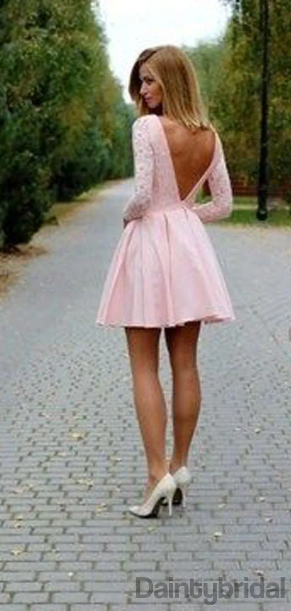 Elegant Long Sleeves Lace A-line Short Homecoming Dresses Online .BD10123