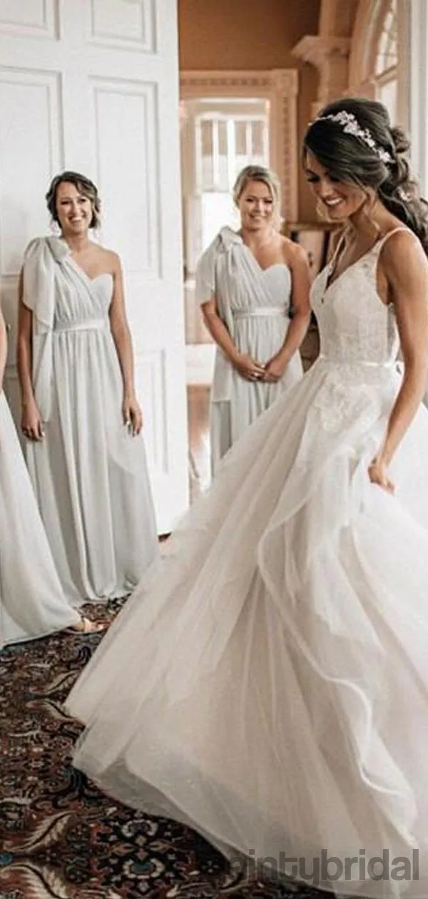 Elegant Off-shoulder Chiffon A-line Floor Length Bridesmaid Dresses.DB10339