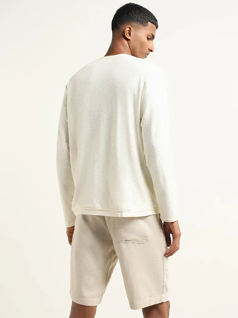 ETA Off-White Self-Patterned Cotton Slim Fit T-Shirt