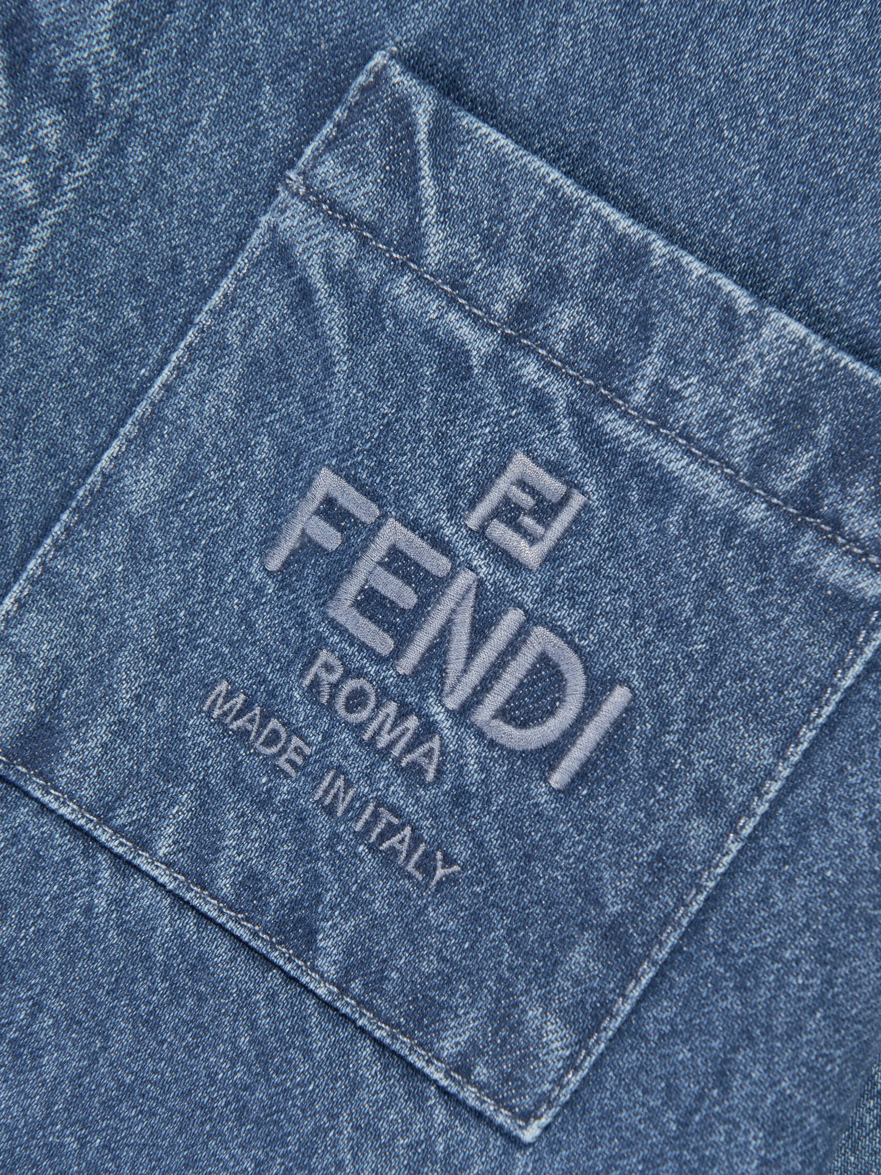 Fendi Kids FF Logo Denim Overshirt in Blue