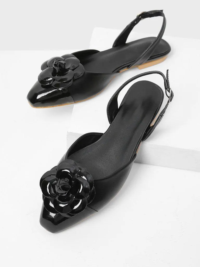 Flower Decorated Slingback Flats