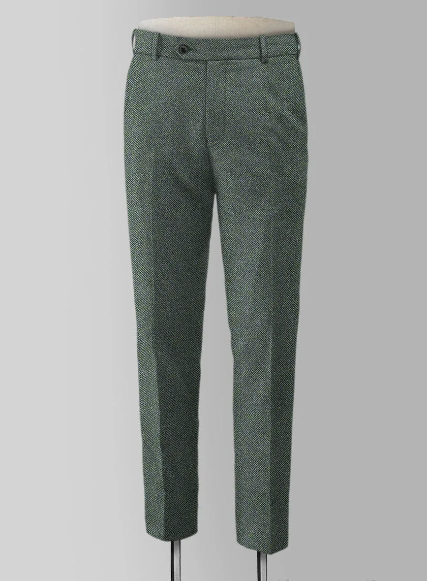 Harris Tweed Wide Herringbone Green Pants