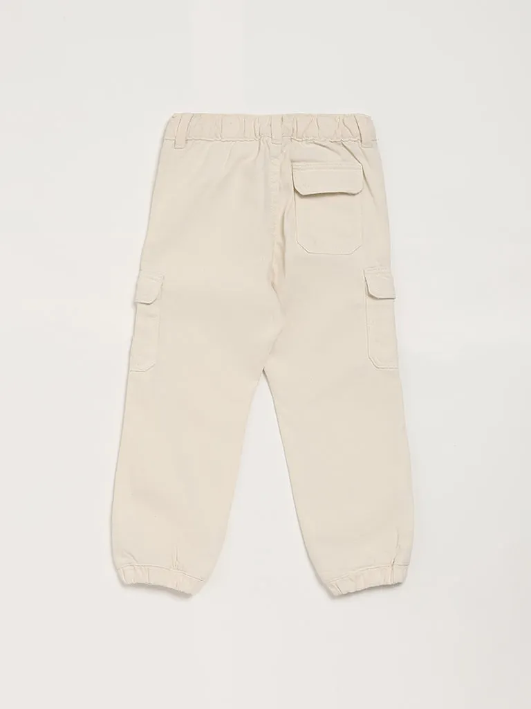 HOP Kids Solid Cream Cargo Pants