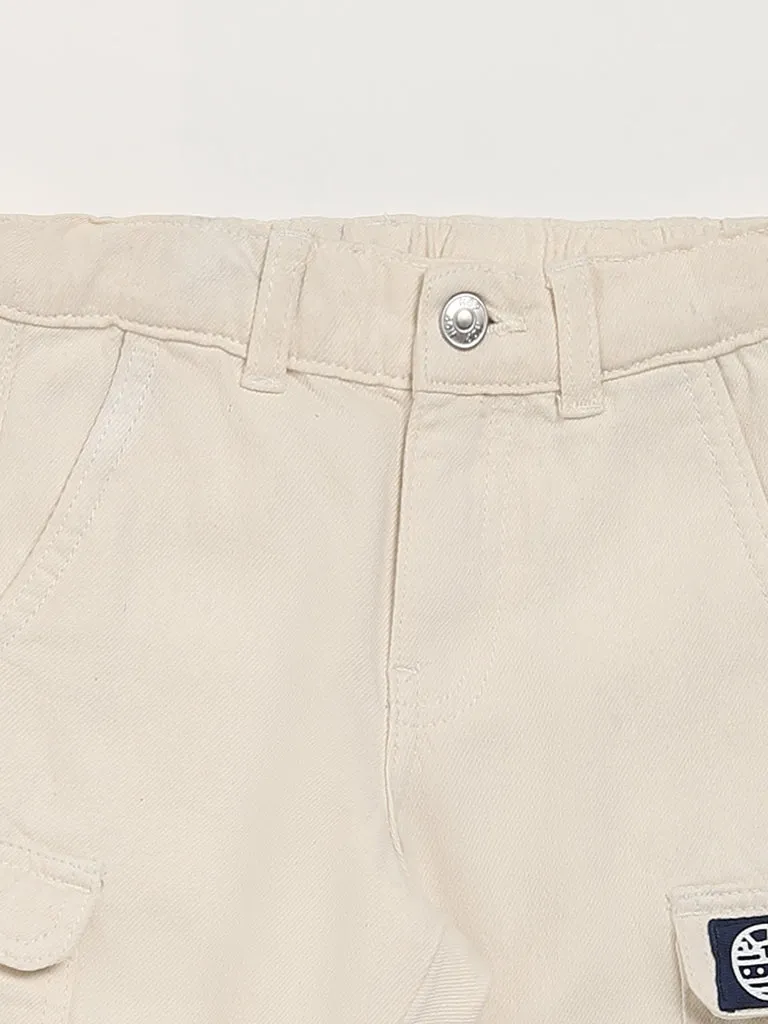 HOP Kids Solid Cream Cargo Pants