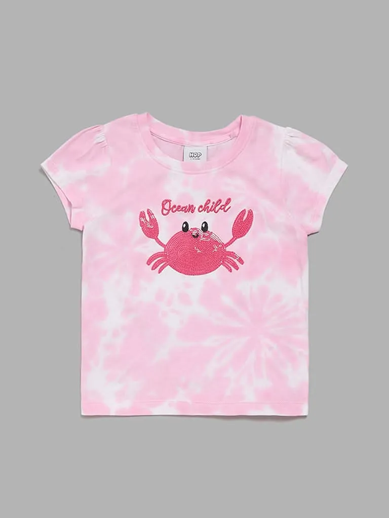 HOP Kids Tie & Dye Pink & White T-Shirt