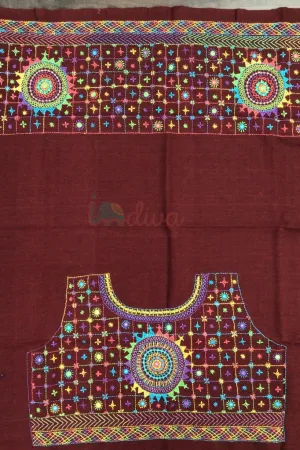 Indiva Lambani Hand Embroidered Maroon Blouse Piece