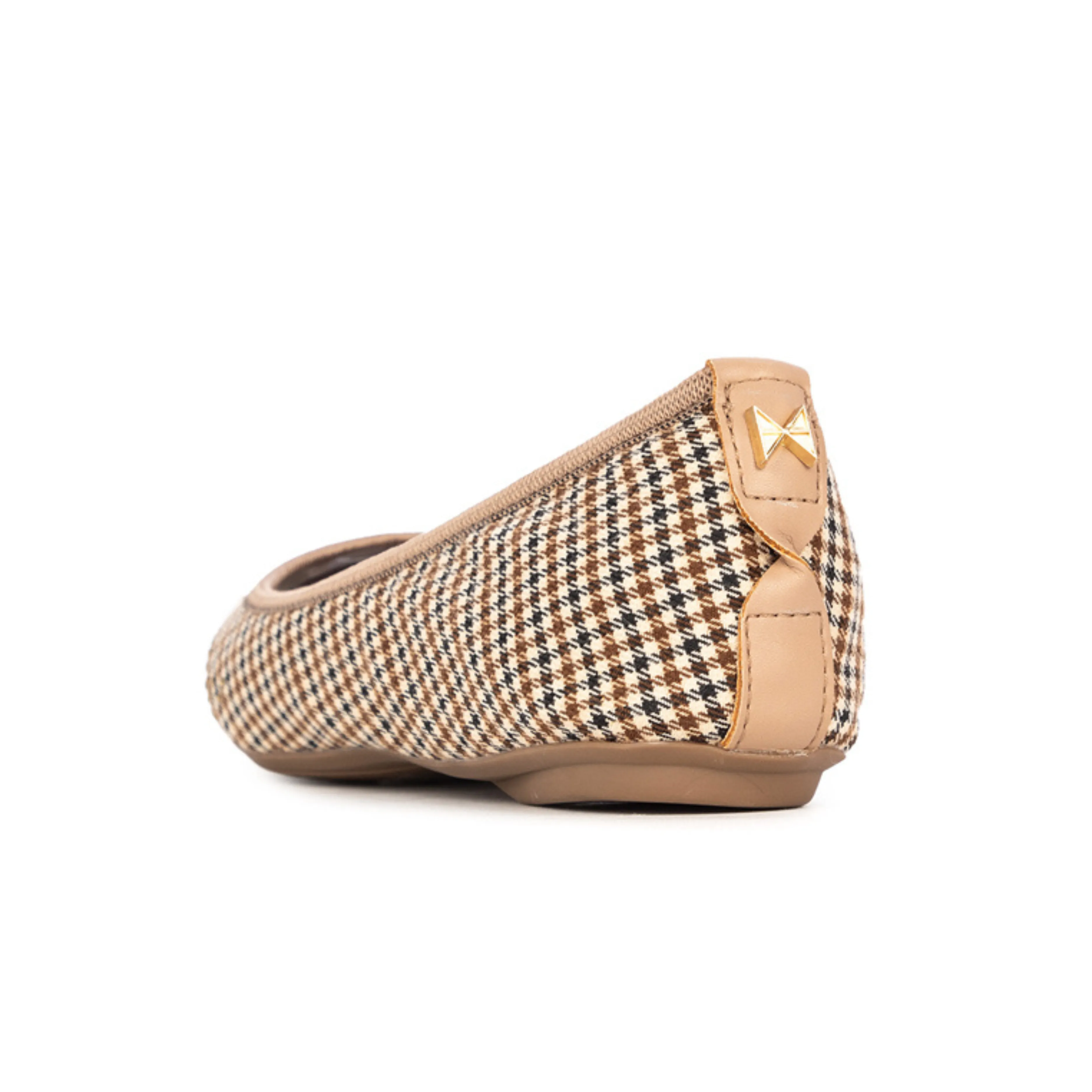 JANEY Ballet Flat Shoes - Brown/Tan Check W/ Crystals