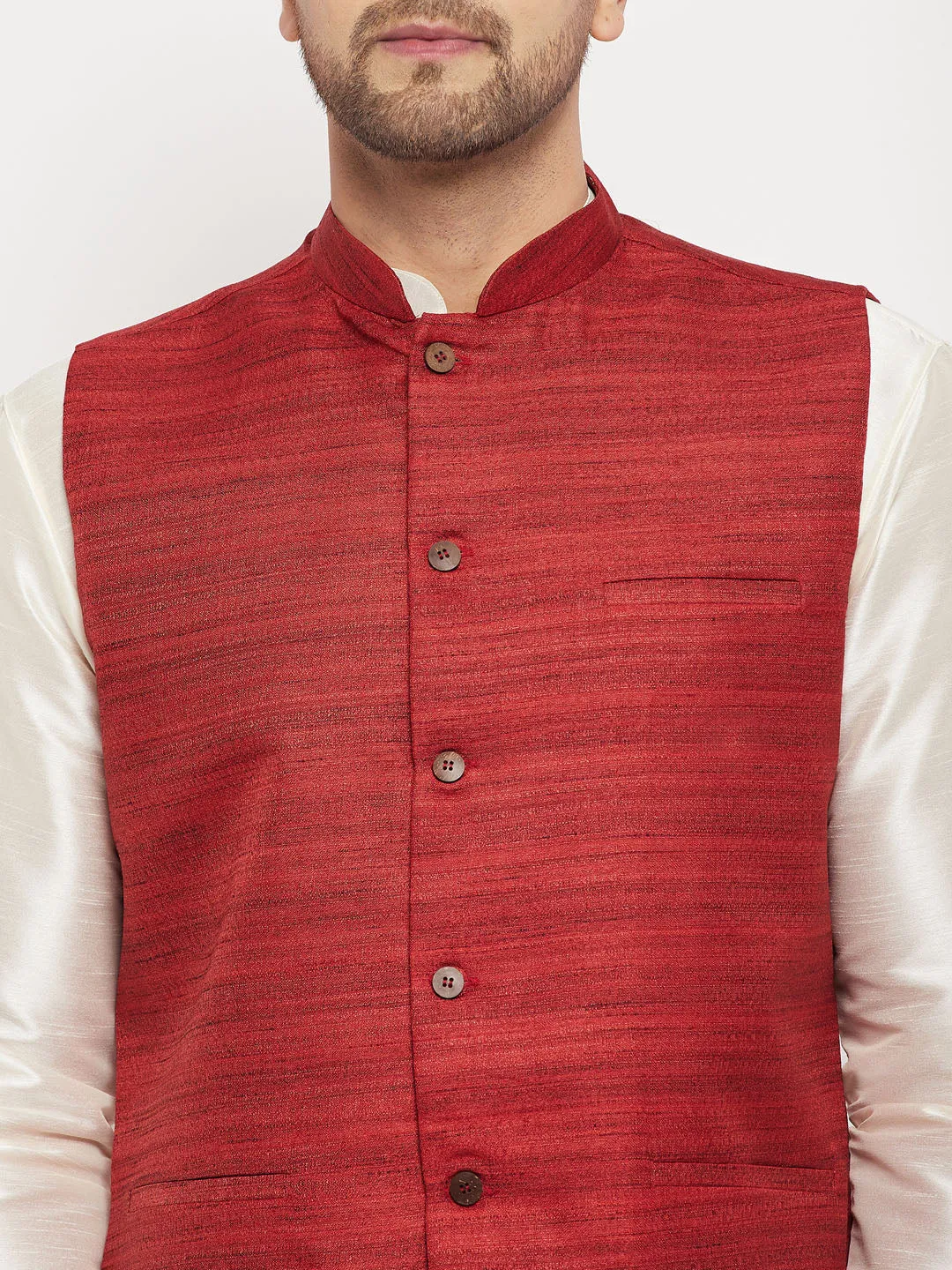 Jashvi Men's Maroon Silk Blend Nehru Jacket