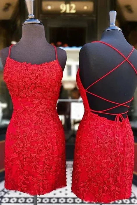 Lace Backless Red Short Homecoming Dresses Sexy Elegant Hoco Gowns