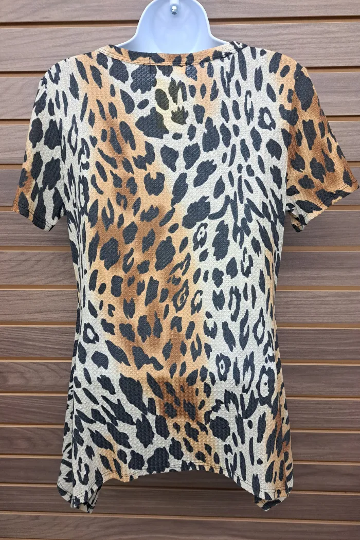 Leopard short sleeve shark bite hem