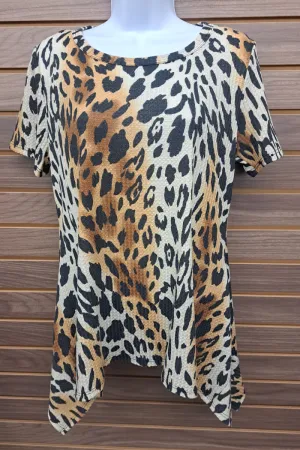 Leopard short sleeve shark bite hem