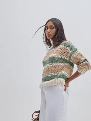 LOV Beige Colour-Blocked Crochet Sweater