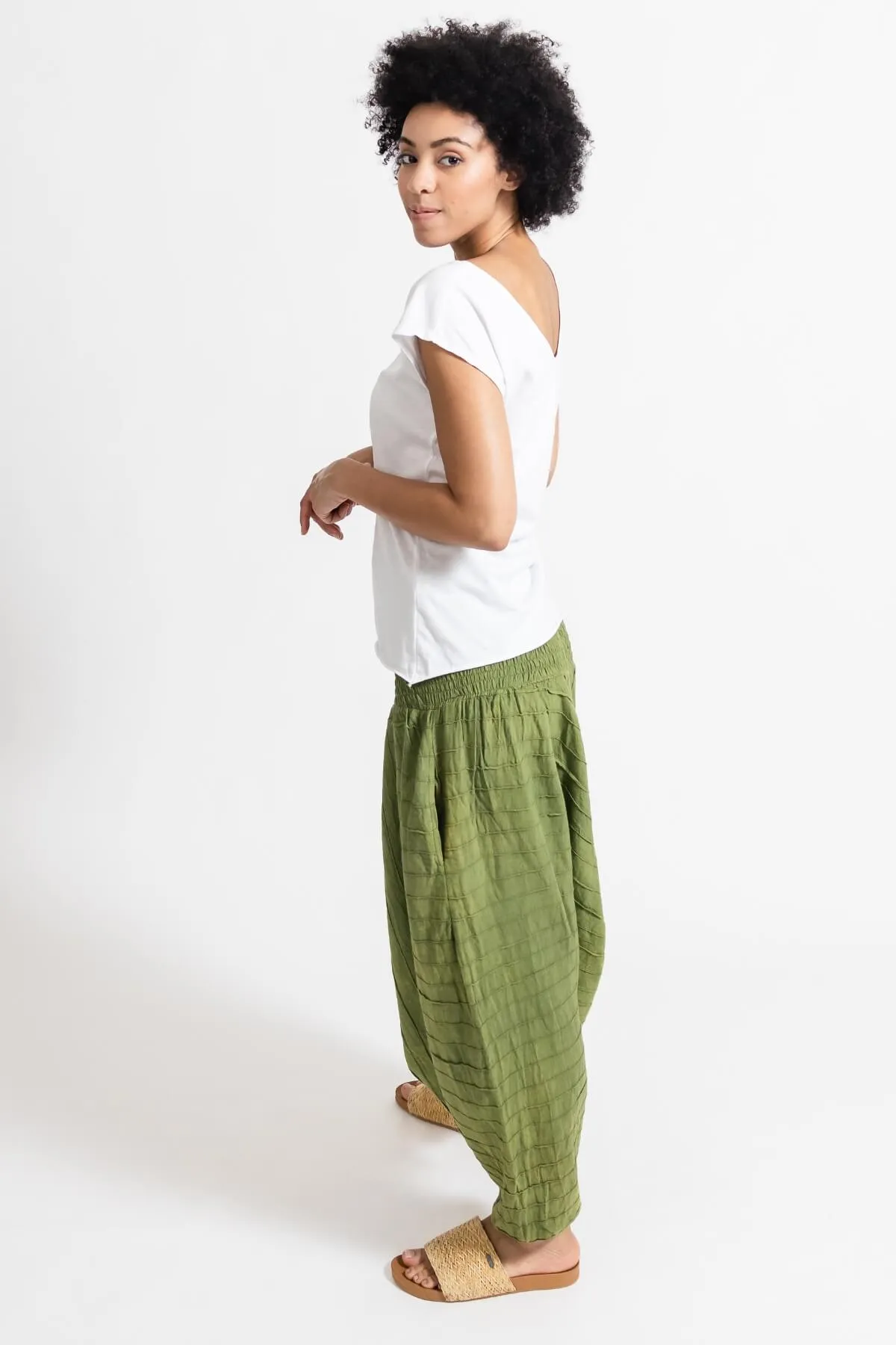 Low Crotch Pants Pintuck - Green