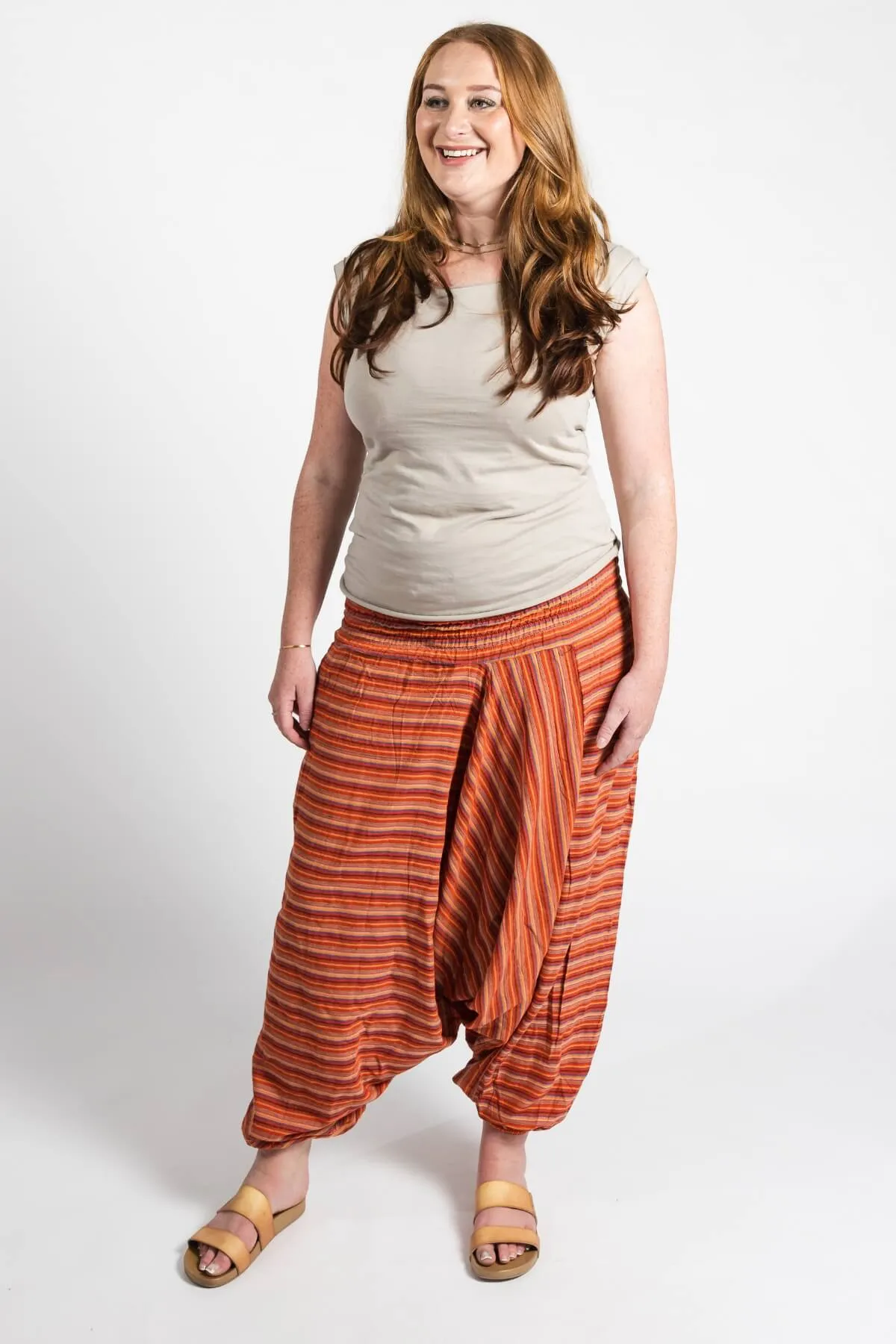 Low Crotch Pants - Striped Burnt Orange