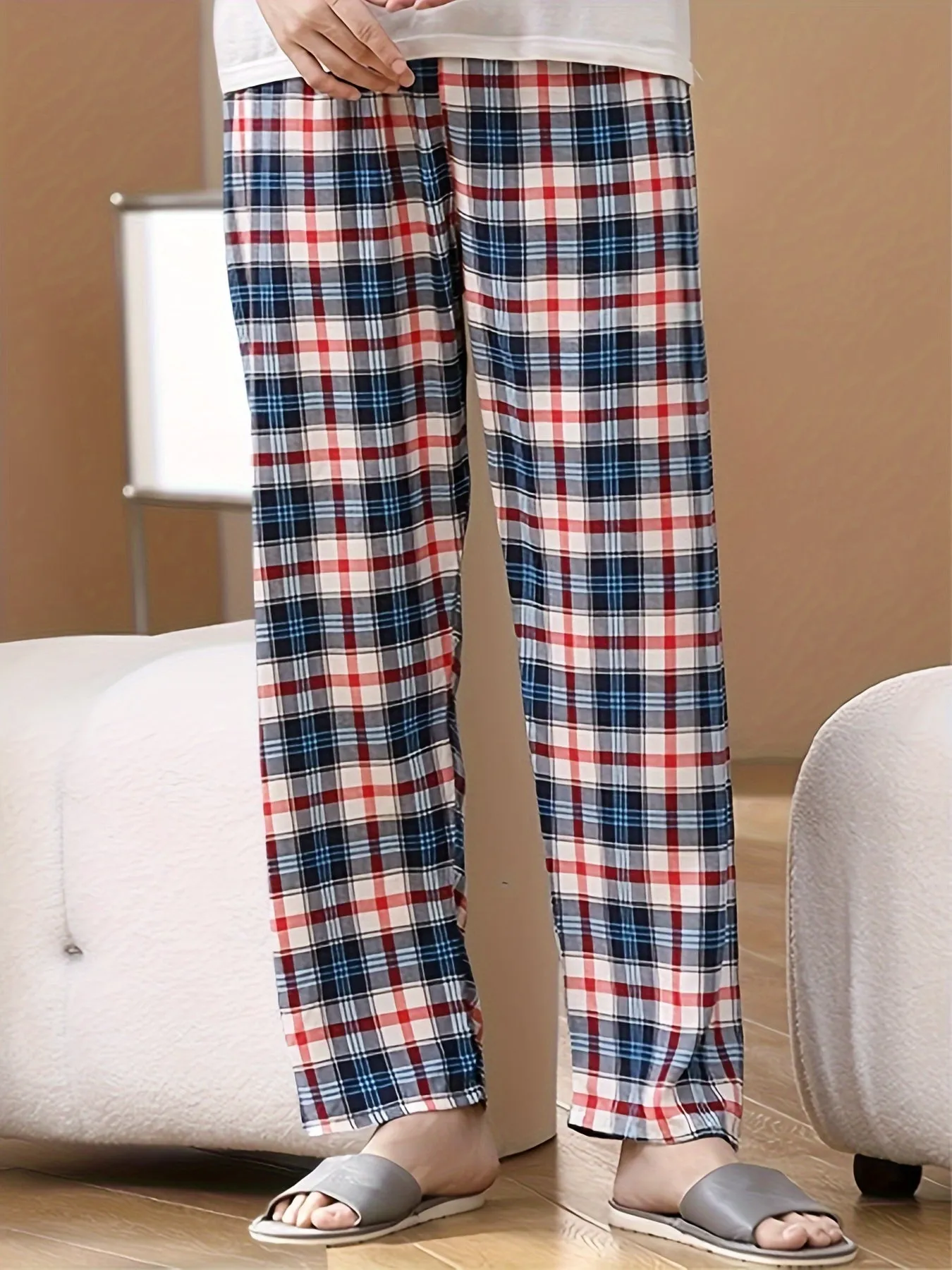 Men's Trendy Plaid Loose Pajama Pants, Stylish All-match Pants, Comfy & Breathable For Summer