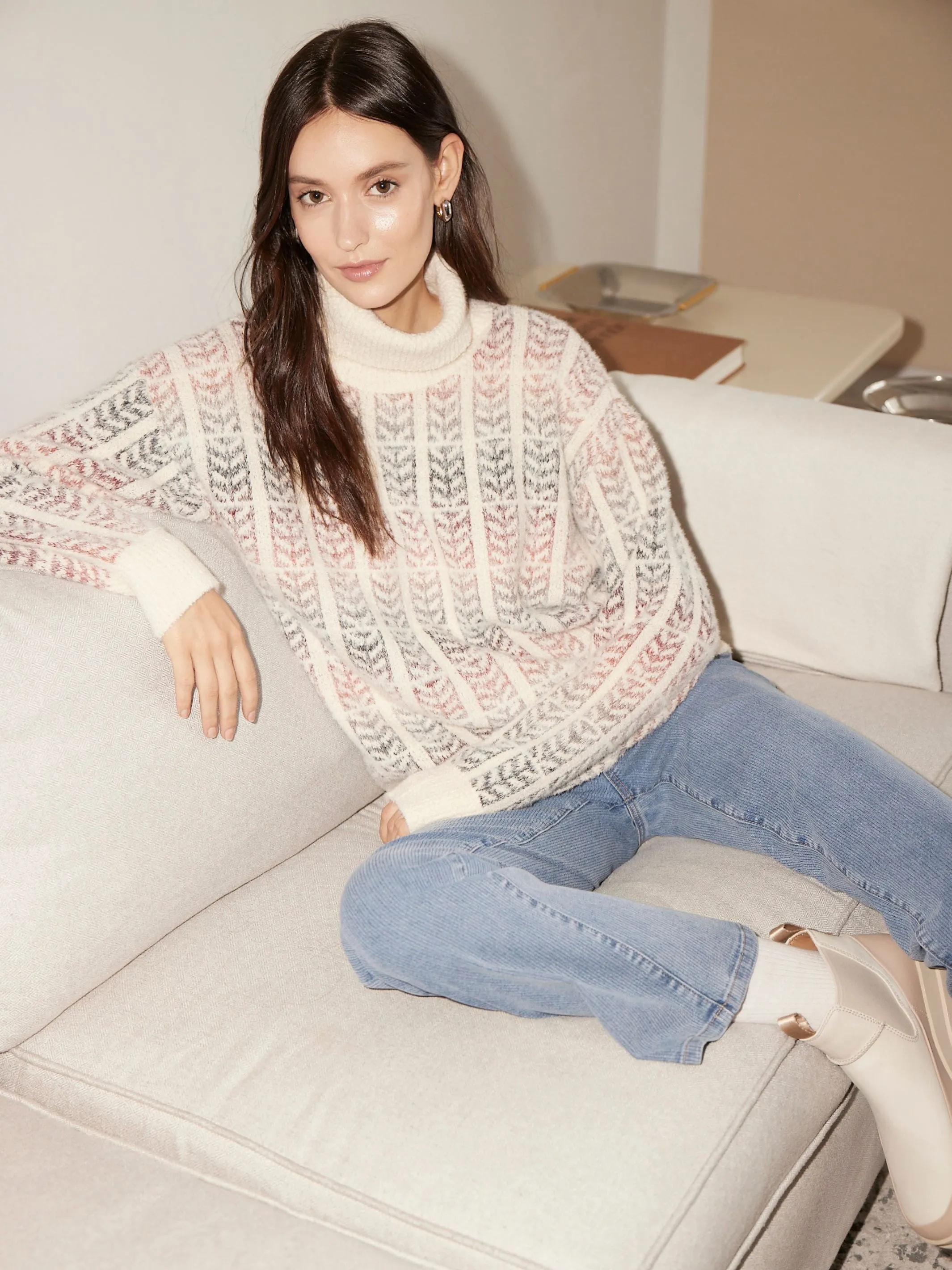 Ombre Jacquard Knit Turtleneck Sweater - Autumn