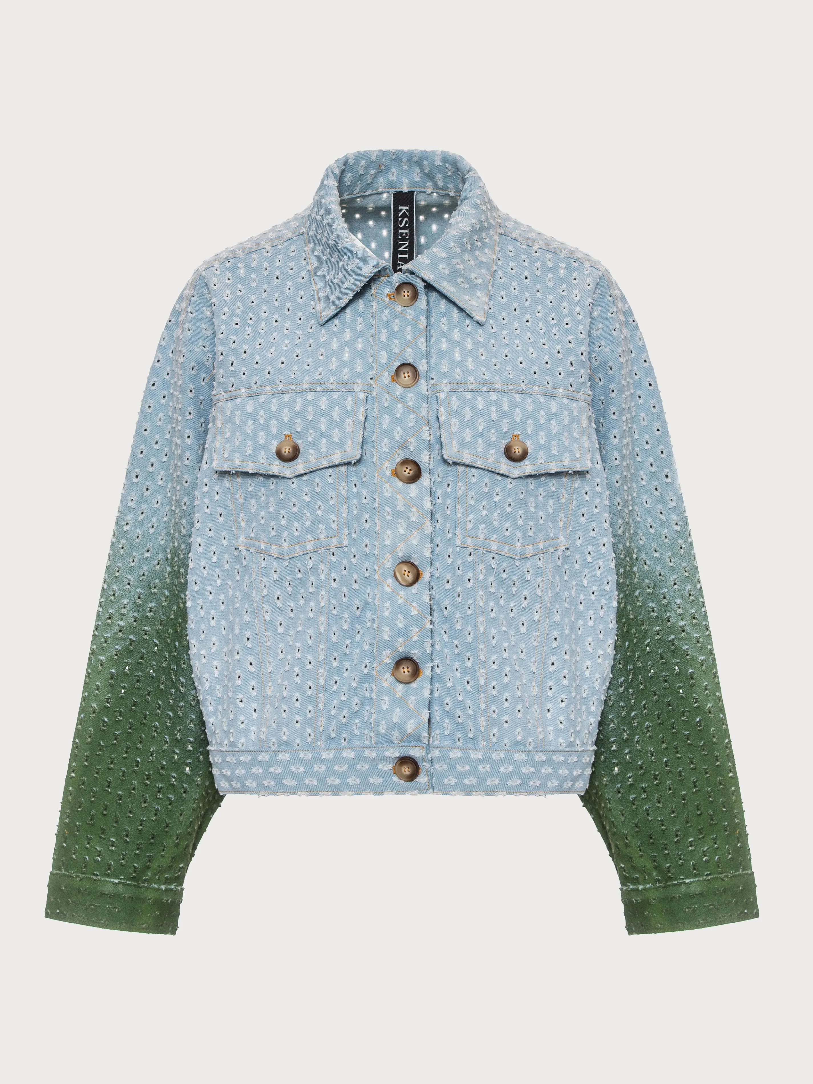 Perforated Denim Jacket with Green Gradient