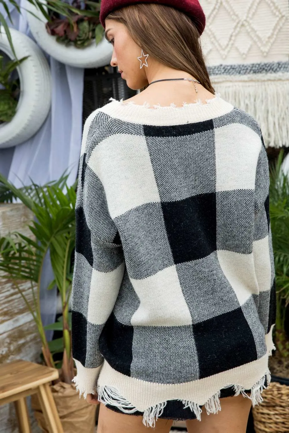 Plaid Frayed Sweater