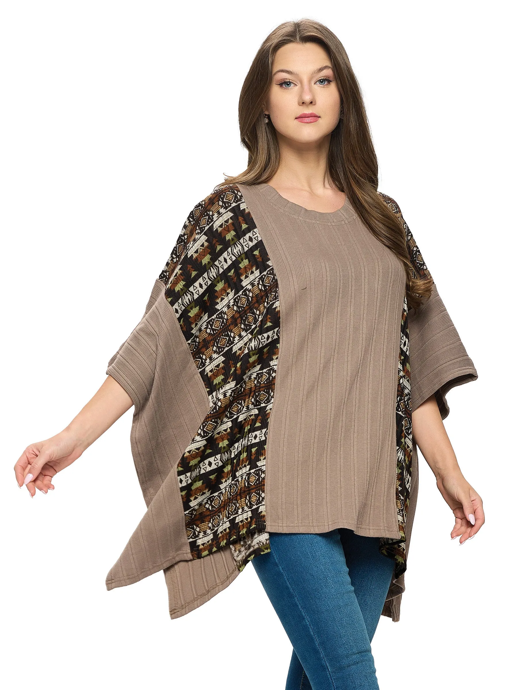 Poncho Overzised Tribal Ribbed