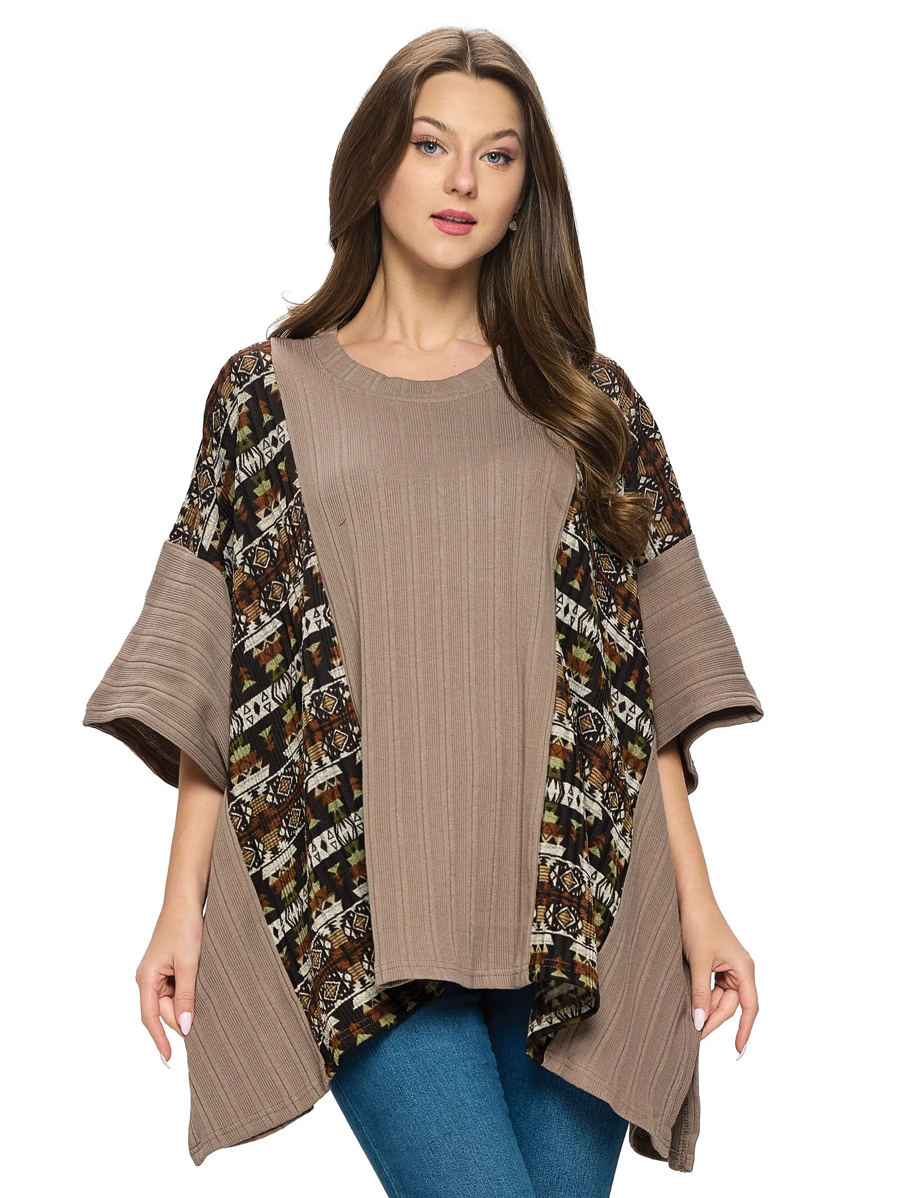 Poncho Overzised Tribal Ribbed