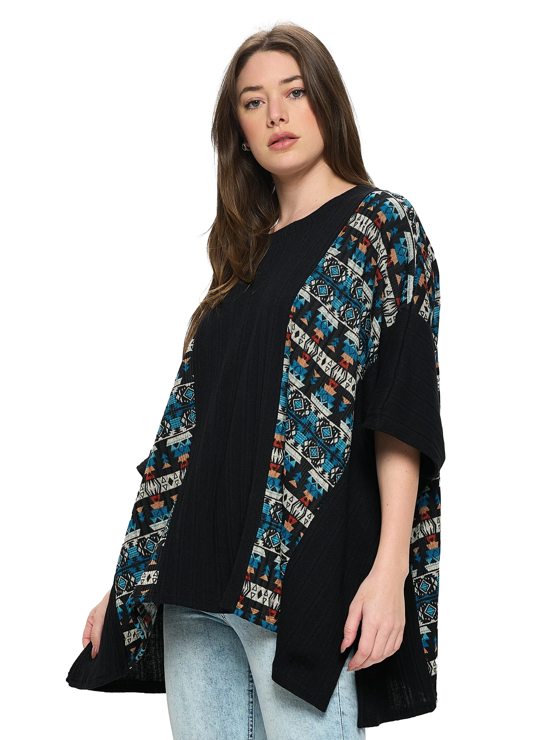 Poncho Overzised Tribal Ribbed