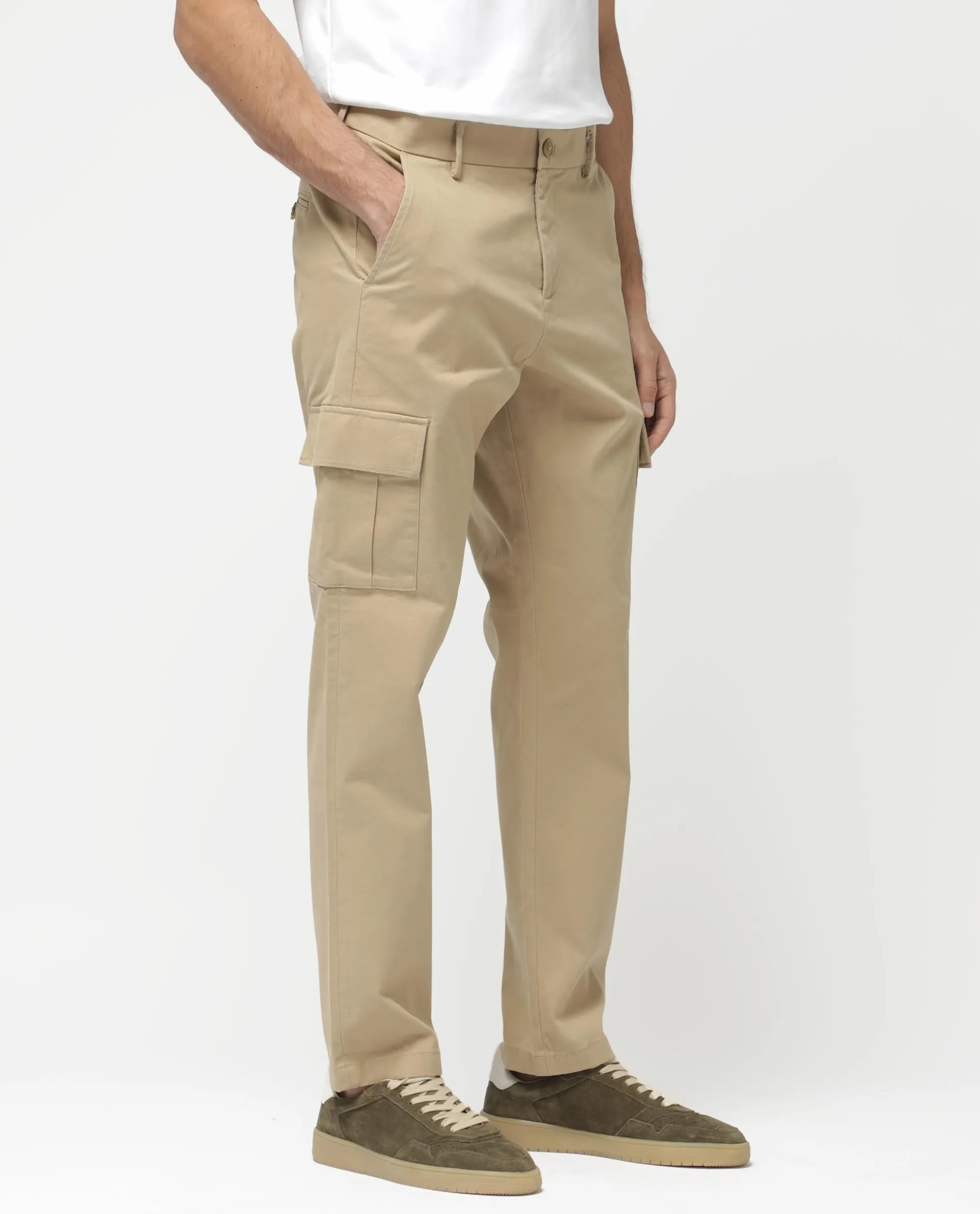 Rare Rabbit Mens Apex Beige Cotton Linen Solid Cargo Style Regular Fit Trouser