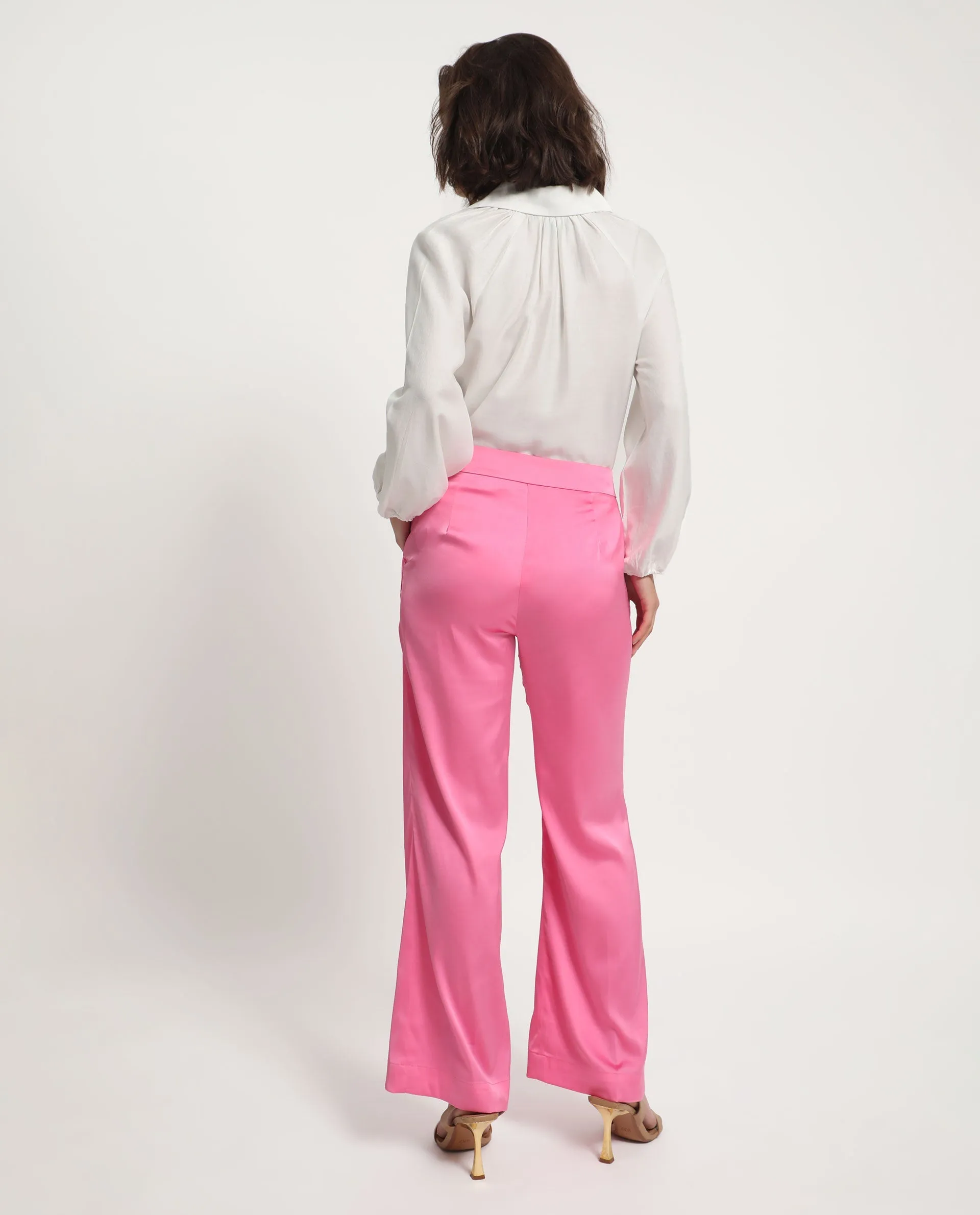 Rareism Women Ucher Pink Polyester Fabric Zip Closure Relaxed Fit Plain Ankle Length Trousers