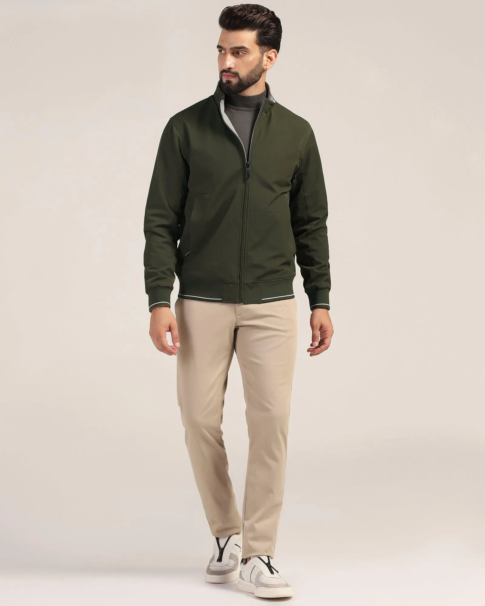 Reversible Olive Solid Zipper Jacket - Coronado