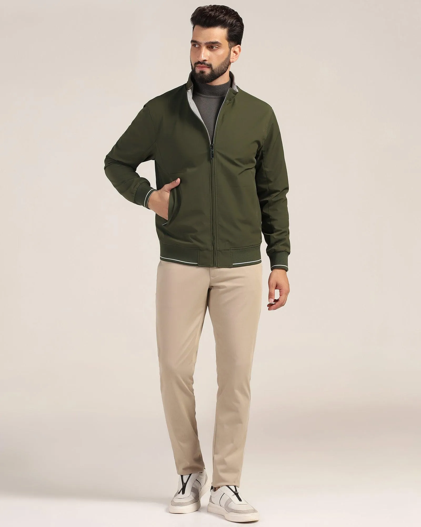 Reversible Olive Solid Zipper Jacket - Coronado