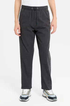 Senior Boys Charcoal Pull On Casual Trousers