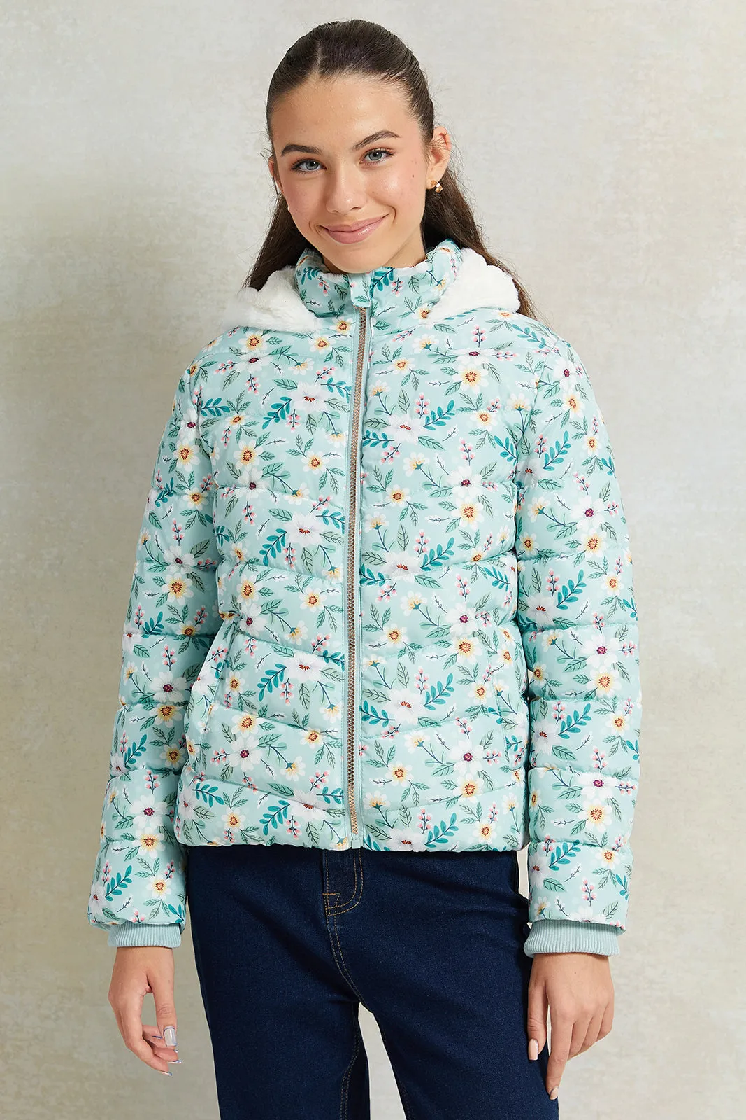 Senior Girls Blue Hooded Padded Jacket