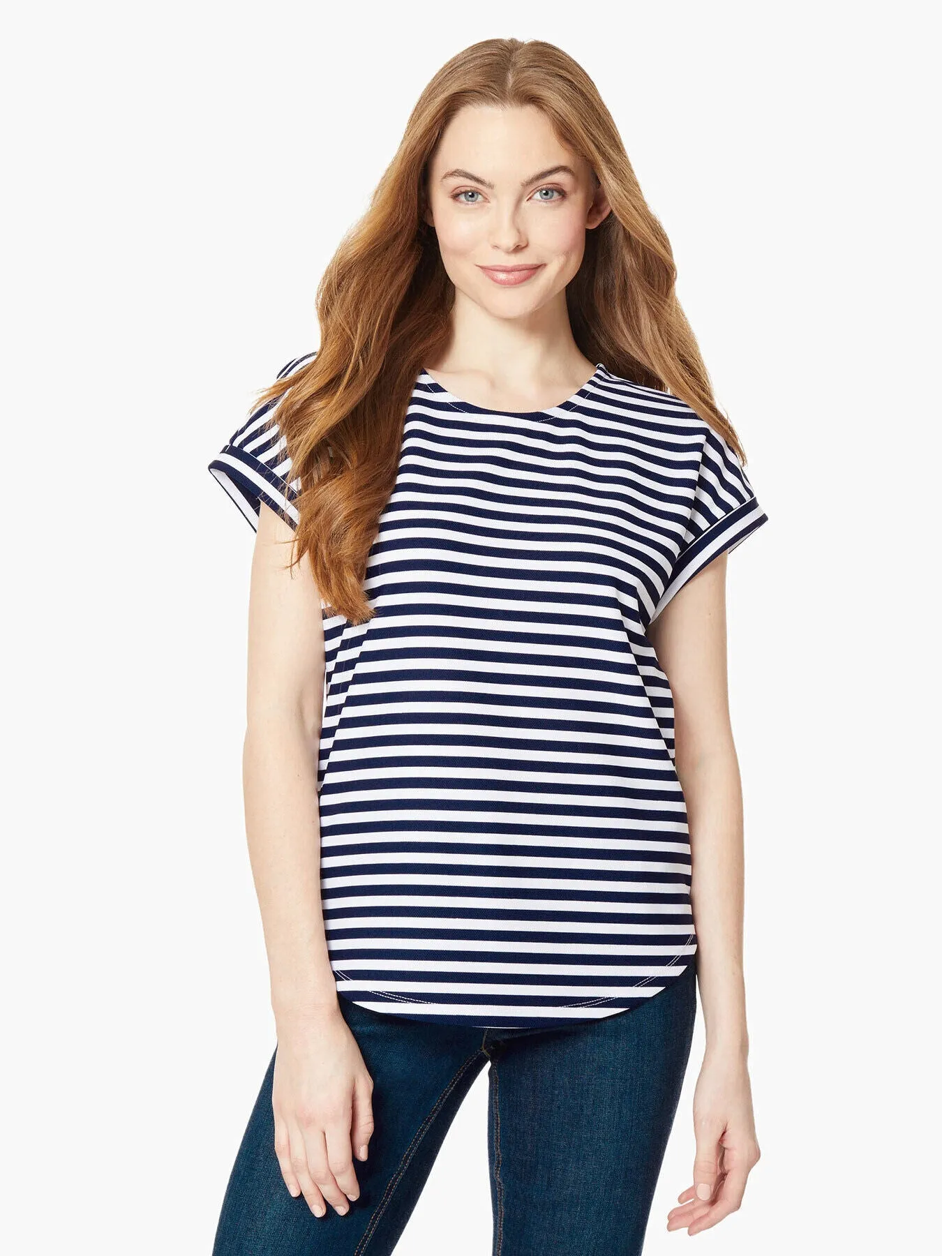 Short Cuffed-Sleeve Scoop Neck Tee