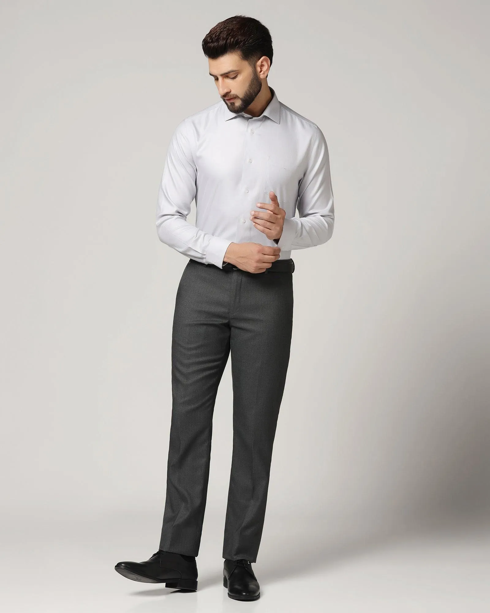 Slim Comfort B-95 Formal Charcoal Grey Check Trouser - Rick