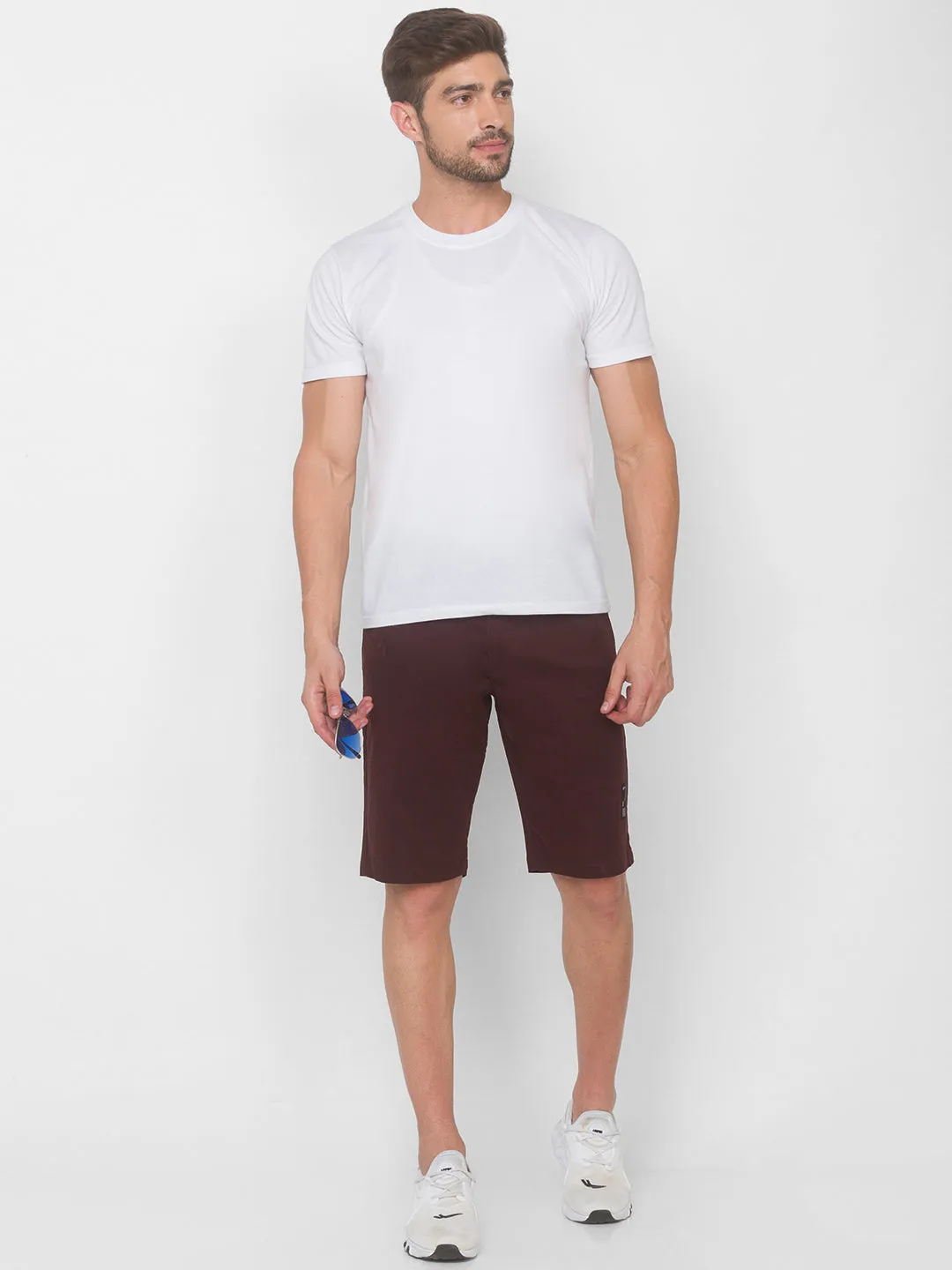 Spykar Men Wine Red Solid Relaxed Mid-Rise Shorts (Relaxed)