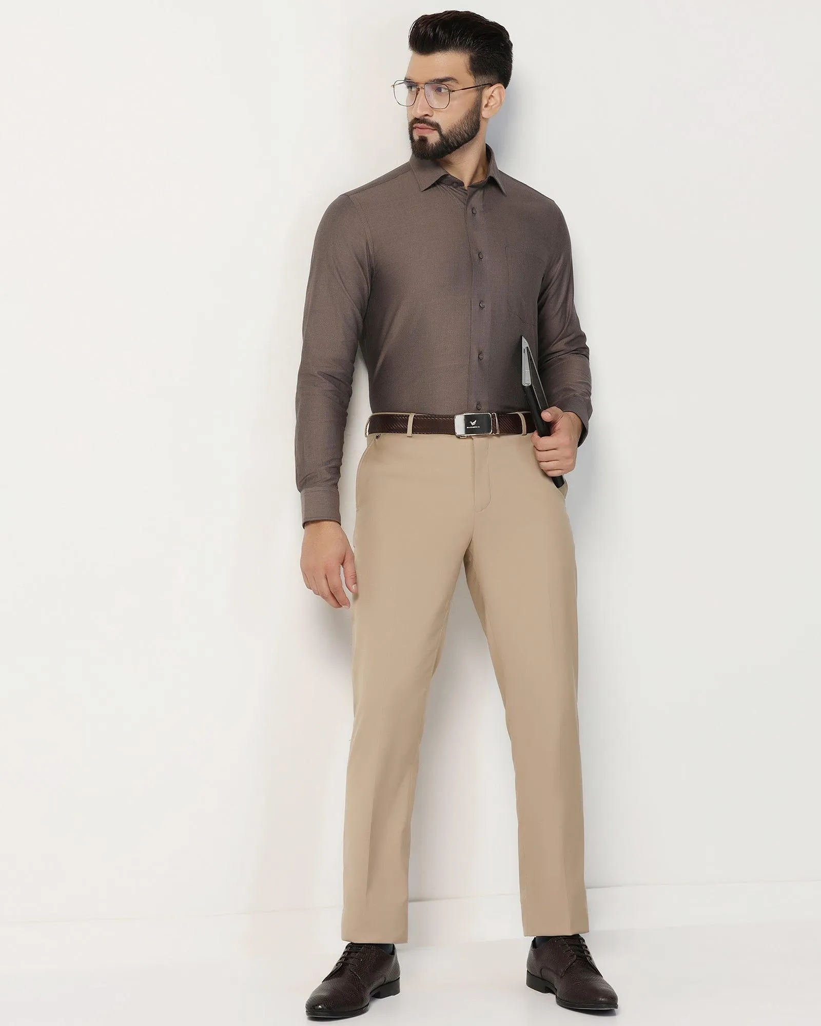 Straight B-90 Formal Beige Solid Trouser - Eldorado