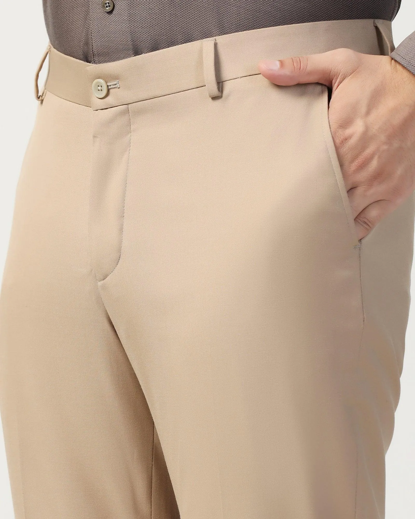 Straight B-90 Formal Beige Solid Trouser - Eldorado