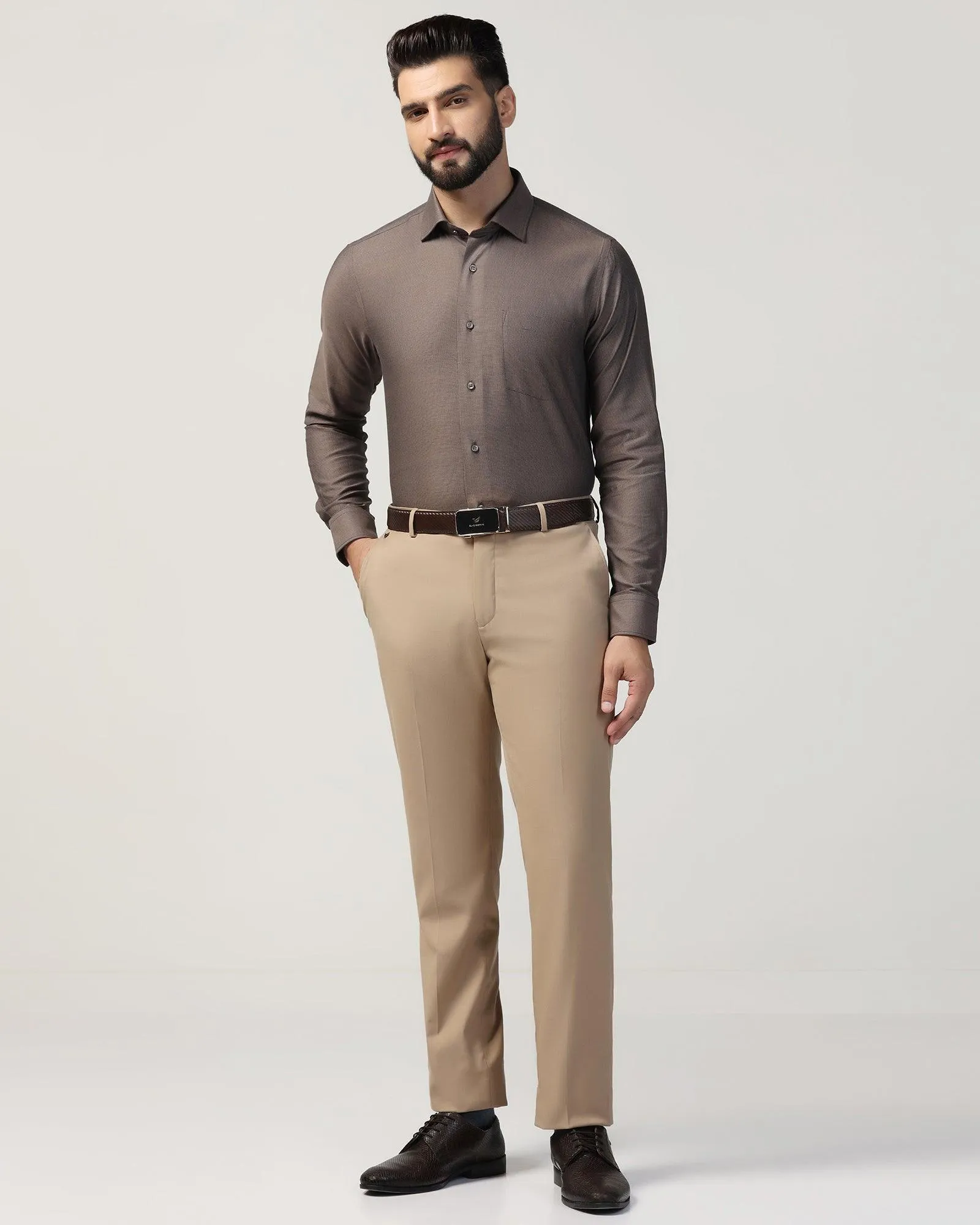 Straight B-90 Formal Beige Solid Trouser - Eldorado