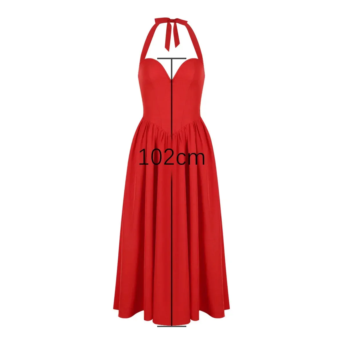 Summer Fit and Flare Halter Dress, Red Elegant Party Dresses, Sexy Long Casual Dress Women's Clothing