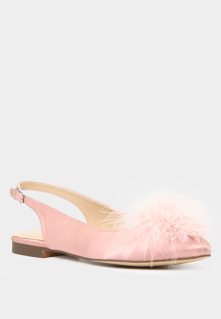 Sybil Women'S Blush  Furry Pom Pom Slingback Stylish Flats