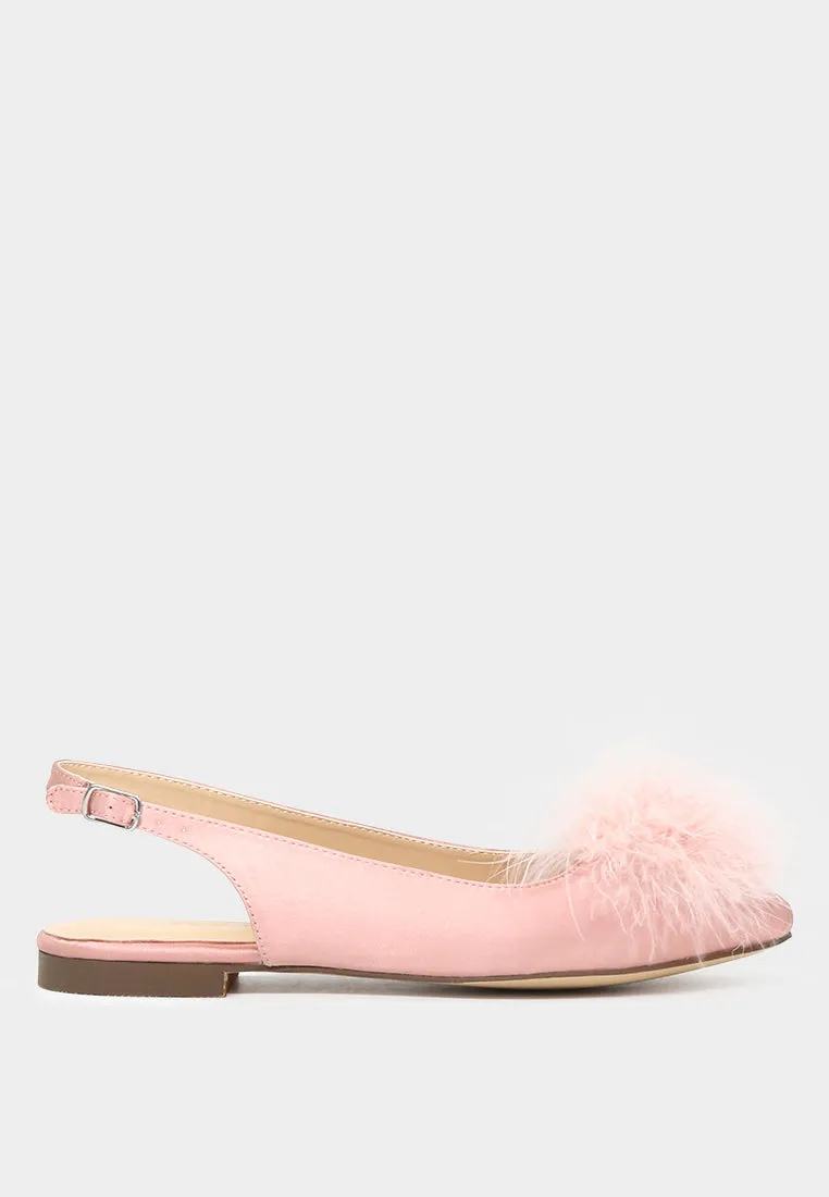 Sybil Women'S Blush  Furry Pom Pom Slingback Stylish Flats