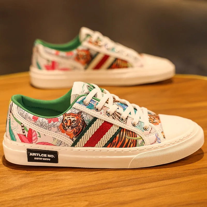 Tiger Green Print Flats Sneakers