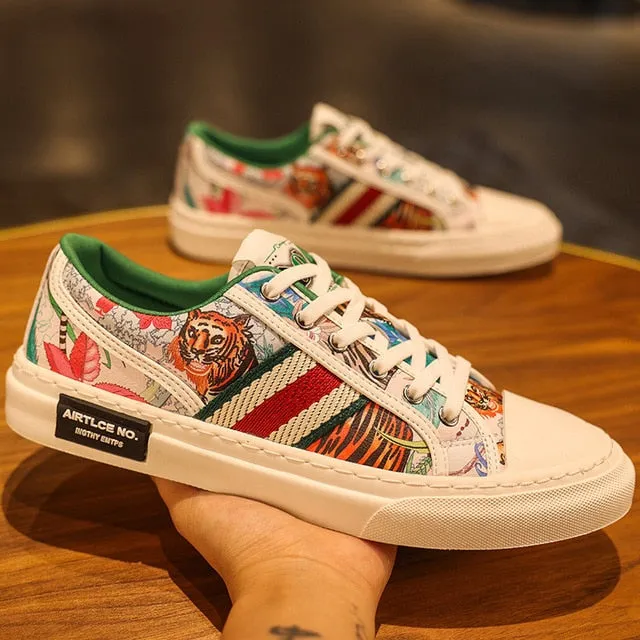 Tiger Green Print Flats Sneakers