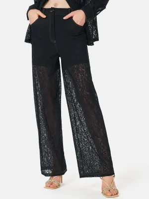 Trendy Semi-Sheer Lace Stretch Pants