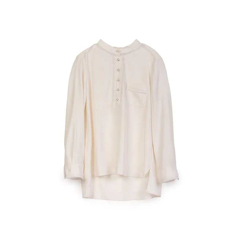 White Circle Collar Pearl Buttons Blouses