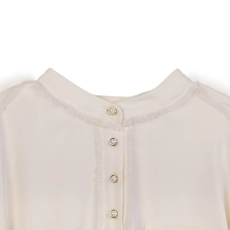 White Circle Collar Pearl Buttons Blouses