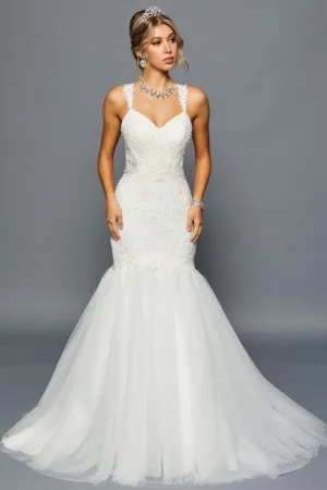 White V Neck Mermaid Wedding Dress