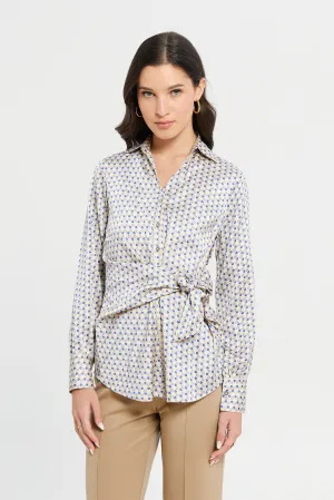 Women Assorted Tile Print Oversized Satin Shirt